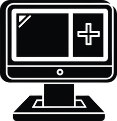 Fototapeta premium Isolated black and white monitor with plus sign, Silhouette design for medical related