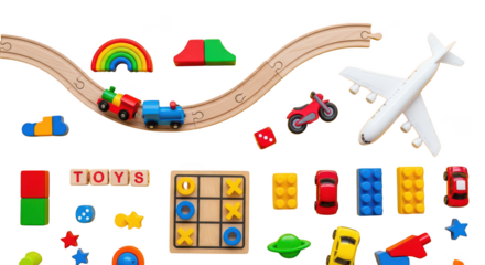 Colorful kids toys on black background