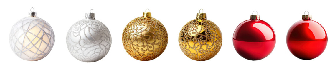 A festive array of colorful Christmas ornaments, perfect for holiday decoration., transparent background