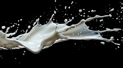 Splashing milk in mid-air isolated on transparent background, high-speed photography style