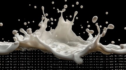 Splashing milk in mid-air isolated on transparent background, high-speed photography style