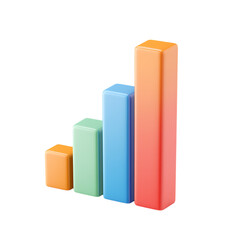 Four colorful 3D bar chart blocks showing progressive growth metrics isolated against a transparent background for business reporting.