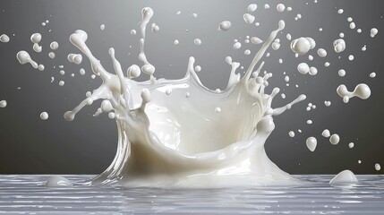 Splashing milk in mid-air isolated on transparent background, high-speed photography style