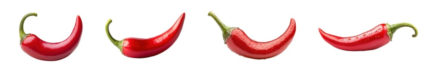 Fresh red chili peppers arranged beautifully on a white background for culinary use., transparent background