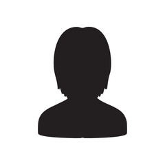 髪の伸びた男性のモノクロシルエットイラスト　黒