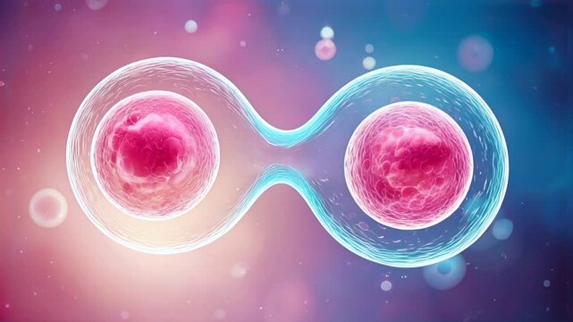 3D Animation of Microscopic View of Stem Cell Self-Replicating and Proliferating within Body. Cell Division. Medical Illustration. 