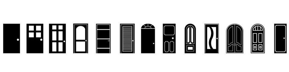 Door vector icon set. entry illustration sign collection. room symbol. exit logo. Closed door web icons.