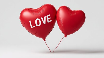 Two red balloons with the word love written on them