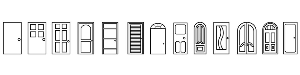 Door vector icon set. entry illustration sign collection. room symbol. exit logo. Closed door web icons.