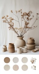 Beige ceramic wares and dried botanicals