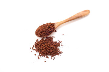 ground coffee and spoon, Finely ground roasted coffee, coffee powder