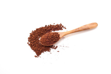 spoon with coffee, Finely ground roasted coffee, coffee powder