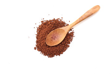 spoon with coffee, Finely ground roasted coffee, coffee powder