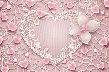 delicate lace background with hearts and petals