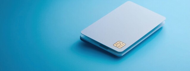 Modern Payments: White Credit Card with EMV Chip on Blue Surface, Digital Transactions, FinTech Innovation, and Secure Financial Future