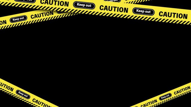 Keepout、CAUTIONのバリケードテープ（上下交差し流れる）ループアニメーション　背景透過
