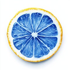 Artistic Slice of Blue Lemon Fruit with Textured Detail Vibrant Colors on White Backdrop Food Still Life
