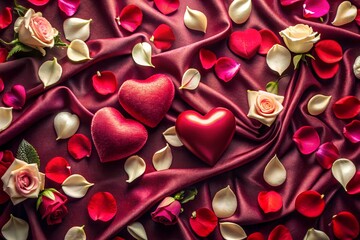 floating hearts and petals on velvet