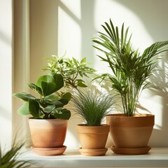 Serene indoor ambiance showcasing assortment of potted plants basking in gentle natural sunlight bright home decoration