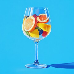 Fresh Delightful Fruit Infusion in Crystal Glass on Azure Background Healthy Beverage Creative Still Life