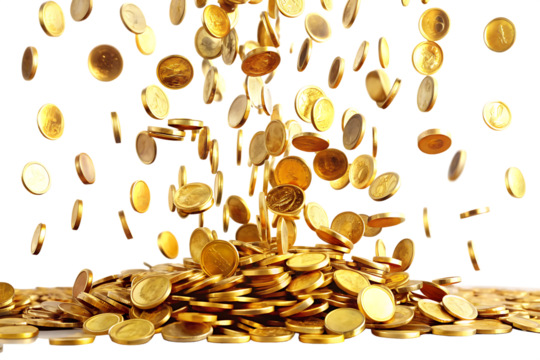  falling coins falling money flying gold coins  isolated on white background PNG , AI GENERATED