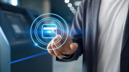 A person interacts with a digital payment interface, showcasing modern technology and user engagement in a financial context.