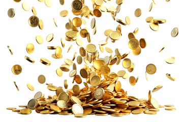  falling coins falling money flying gold coins  isolated on white background PNG , AI GENERATED