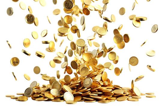 falling coins falling money flying gold coins isolated on white background PNG , AI GENERATED