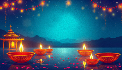 Happy Diwali illustration. Pattern for banners, covers, greeting cards, for printing on wall decorations.