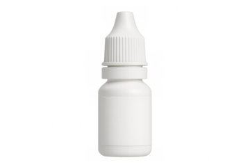 Minimalist white plastic dropper bottle with blank label, showcasing clean design against transparent backdrop for precise branding mockup