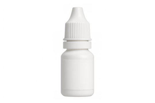 Minimalist white plastic dropper bottle with blank label, showcasing clean design against transparent backdrop for precise branding mockup