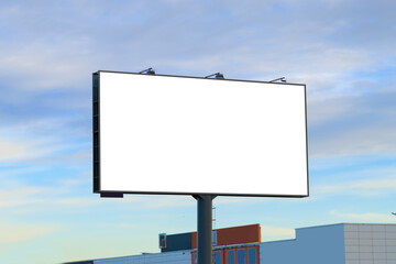 White billboard along the highway. Background for design and advertising.