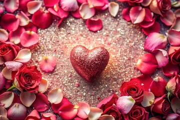 heart sparkle effect with scattered rose petals
