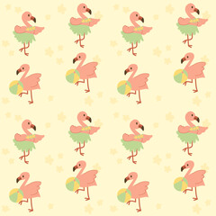 Seamless Pattern Cartoon FlamingoCute Summer Tropical Bird Design for Fabric and Background