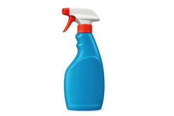 Blue and red plastic spray bottle isolated on transparent background, ideal for cleaning products and home care