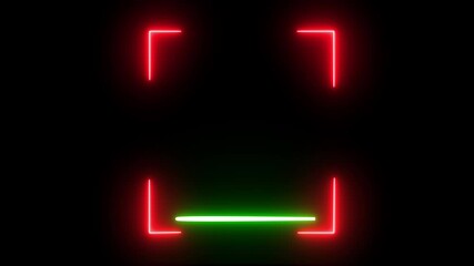 A neon scanner icon animates with a glowing, sweeping light across a barcode . Scanning the QR code icon animation on neon effect. - Powered by Adobe