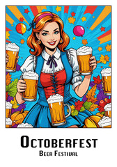 Octoberfest . Hop harvest festival organized in Munich . Oil paint . Flyer cover template for printing on wall decorations