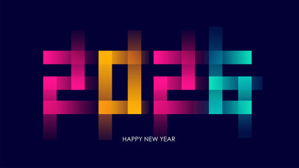 2026 Happy New Year banner. Bright color gradients. Creative festive graphic design. Vector illustration.	