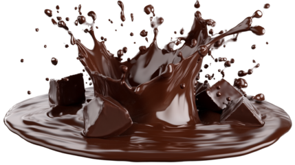 Chocolate explosion, chocolate splash, and high resolution, chocolate splash, chocolate spread, in perfect pictures, stunning form of chocolate splash, on a transparent backgrounds