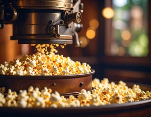 Vintage popcorn machine dispensing popcorn