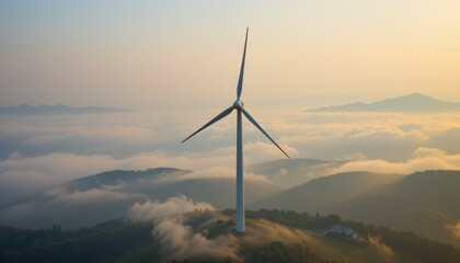a wind turbine surrounded by pm2.5 haze, symbolizing efforts to combat pollution but also the challenges of environmental cleanup.