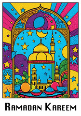 Printable pattern for wall decorations, covers, wallpapers, greeting cards on the occasion of a Muslim holiday. Ramadan . Oil painting