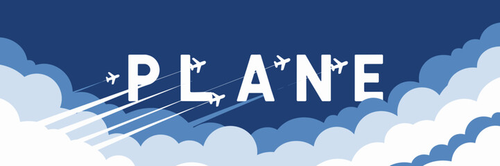 vector illustration of airplanes flying with contrails in blue sky and clouds – perfect for travel, aviation, and weather content