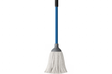 Studio shot of a cleaning mop with blue handle on transparent background, ideal for cleaning and hygiene concepts