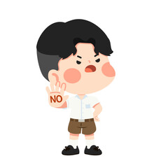 Cartoon Boy Showing Refusal Hand Gesture