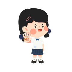 Cartoon Girl Protesting with Hand Gesture