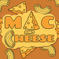 National Mac and Cheese Day to celebrate on July 14th. Macaroni with pieces of cheese on orange background. Food event banner.