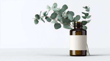 Eucalyptus Oil Bottle Mockup with Natural Green Leaves