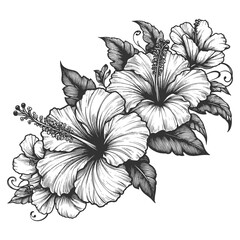 Hibiscus Flowers And Leaves Sketch