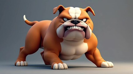 Cartoon bulldog showing angry expression with strong muscular body illustration